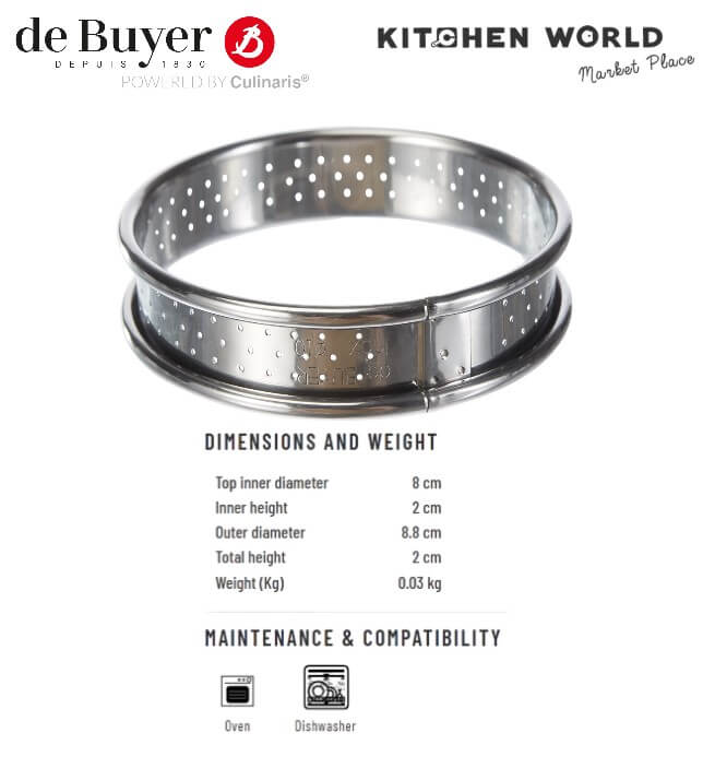 พิมพ์อบทาร์ตเจาะรูขอบม้วนสแตตนเลส DE BUYER BW1089-8 ขนาด 8 ซม.